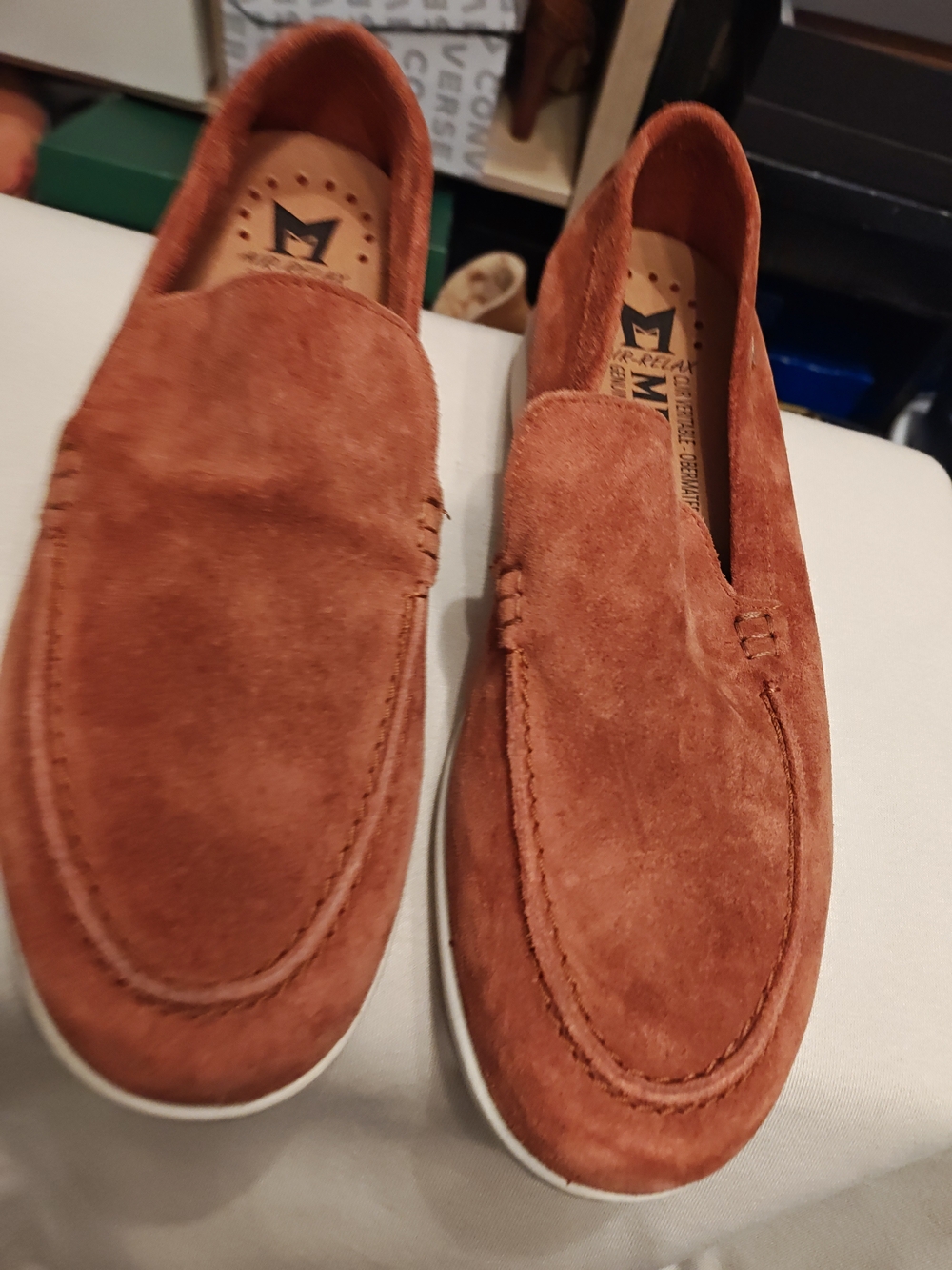 Mephisto Men's Suede Slip-On Loafers in Rust Orange 8